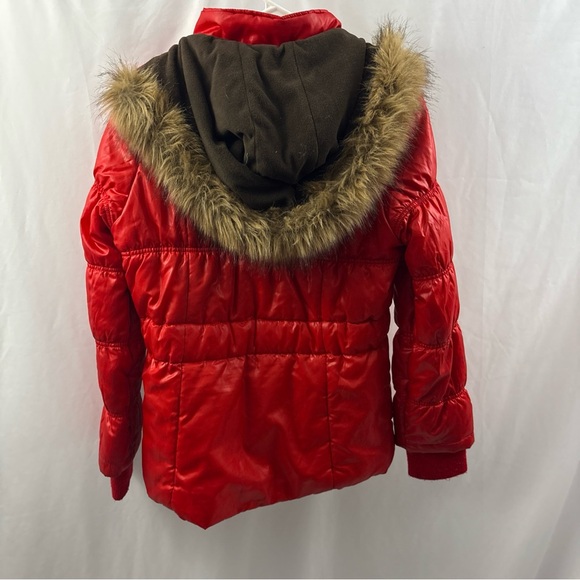 Y2K South Pole Size L Cropped Red Jacket Coat Fur Trim Hood And Gold Accents - Picture 13 of 15